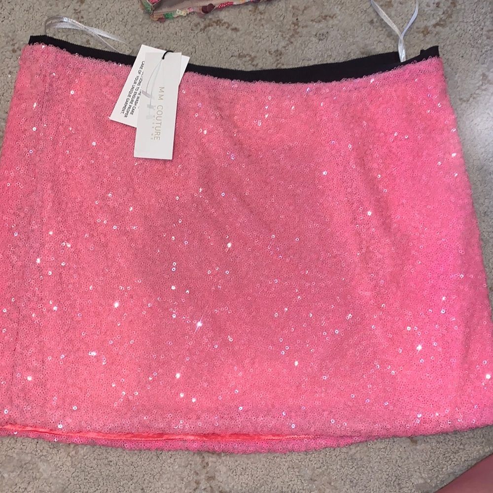 Women’s MM Corture Mini Sequence Skirt, Size L, Pink